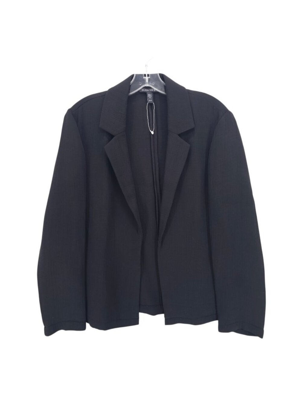 EILEEN FISHER Black Crinkled Open Front Jacket Textured Viscose Silk EUC Size XS